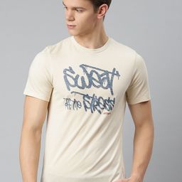 Alcis Men Beige & Navy Blue Typography Printed Slim Fit Training or Gym T-shirt-picture-19