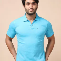 berry blues Men Turquoise Blue Polo Collar Cotton T-shirt-picture-29