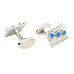 Alvaro Castagnino Silver-Toned & Blue Square Cufflink image 2