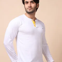 berry blues Men White Henley Neck Cotton T-shirt image 2