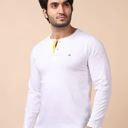 berry blues Men White Henley Neck Cotton T-shirt image 5