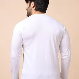 berry blues Men White Henley Neck Cotton T-shirt image 4