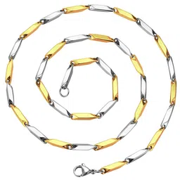 Yellow Chimes Men Silver & Gold-Toned Stainless Steel Rice Chain Minimal Necklace Chain image 2