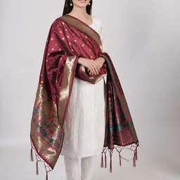 MUFFLY Ethnic Motifs Woven Designed Silk Dupatta-picture-36