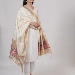 MUFFLY Ethnic Motifs Woven Designed Silk Dupatta-picture-34