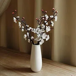 vrb dec VRB DecTM 3 Pcs Artificial Cherry Blossom Flowers Fake Plant Flowers for Home, Room,Office | Flower for Vases | Decoration Items for Living Room (White) image 1