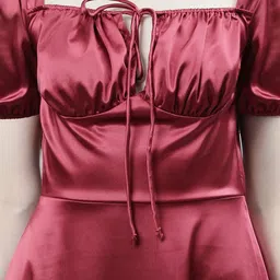 NUEVOSDAMAS Puff Sleeves Satin Fit & Flare Midi Dress image 3