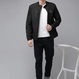 U.S. Polo Assn. Men Black Solid Biker Jacket with Minimal Brand Logo Print image 5