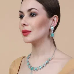 STILEADDA Stunning Turquoise Big Square Cubic Zirconia Necklace Set-image-4