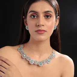 STILEADDA Intricate Cut Work Turquoise Cz Necklace Set-image-6