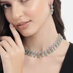 STILEADDA Silver Plated Turquoise Square Ad Jewellery Set-image-20