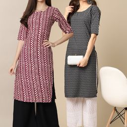 7threads KALINI Women Pack Of 2 Burgundy & Black Ethnic Motifs Printed Crepe Kurta-picture-19