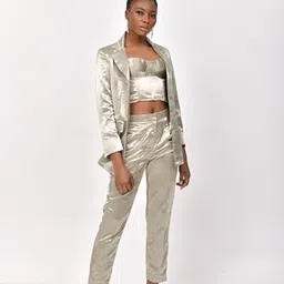 elegantti Women's 3 Piece Boss-Up Pant Suit Set || Open Front Single Breasted Relaxed Fit Shawl Collar || Full Sleeve Blazer and Solid Long Pants Suit Sets || Co-ord Set for Women & Girls image 2