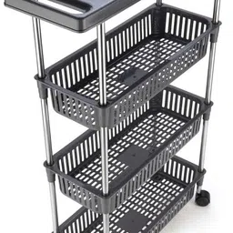 Lasaani 4 Layer Kitchen Storage Slim Trolley with Wheel and Handle, Rolling Utility Cart, Plastic and Stainless Steel Pipe Storage Organizer Cart for Kitchen, Household, Workshop (Grey) image 3