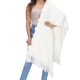 manra Women Girls Faux Fur with Embroidery Patch Woolen Stole Winter Warm Wrap Shawl (SC 39 Patch Fur Stole) image 1