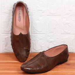FAUSTO Men Brown Solid Mojaris-picture-32
