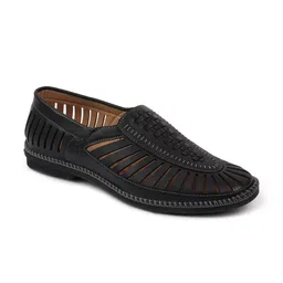 FAUSTO Men Black Textured PU Lightweight Mojaris image 2