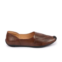 FAUSTO Men Brown Woven Design PU Mojaris image 4