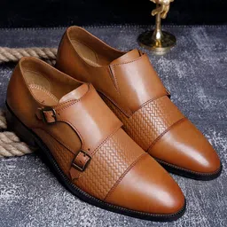 LOUIS STITCH Men Premium Leather Dual Tone Patina Monk Shoes-picture-47
