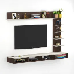 bluewud Primax Plus Large Engineering Wood Wall Mount Tv Unit In Wenge & White Finish image 7