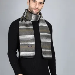 Alvaro Castagnino Men Olive Green & White Striped Merino Wool Muffler image 3