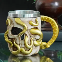TIED RIBBONS Orange & Black Octopus Human Design 3D Skull Coffee Mug-picture-17