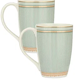 JCPL White & Green Set of 2 Printed Ceramic Glossy Mugs 440 ml Each image 4