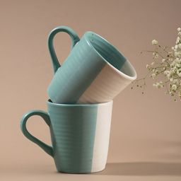 URBAN SPACE Green & Off White Crafted Ceramics Printed Ceramic Matte Mugs Set of Cups and Mugs-picture-24