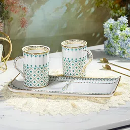 Troveas White & Blue Printed Bone China Matte Mugs Set of Cups and Mugs-picture-24