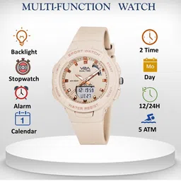V2A Women Beige Embellished Dial & Beige Straps Analogue and Digital Multi Function Watch image 4