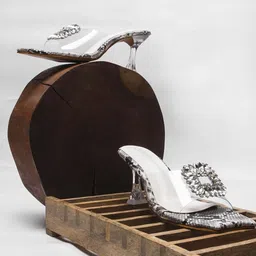 DressBerry White Embellished Open Toe Block Heels image 1