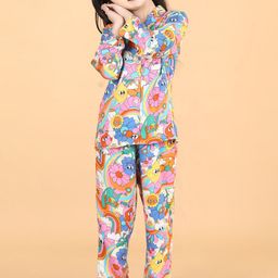 PICCOLO Girls Floral Printed Pure Cotton Night Suit-picture-16