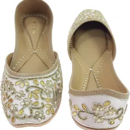 fulkari Women's Anemone Gotta Patti Genuine Soft Leather Embroidered Jutis | Bite and Pinch Free Jutti | Punjabi Formal Juttis | Girl's Wedding Flat Ladies Mojari | Formal Ethnic Juti | image 2