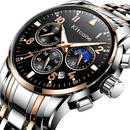 kitcone Multicolour Dial Analogue Men's Wrist Watch with Date Calendar, Metal Case and Strap Chronographs is Decorative Non Functional - NVMJ1 image 2