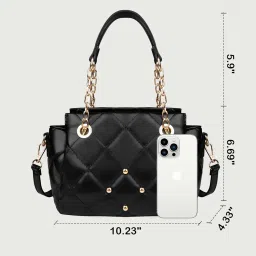 gosect Quilted Crossbody Bags For Women Trendy Black Leather Purses And Handbags Designer Ladies Top Handle Satchel Purses With Strap, Black, Casuals image 2