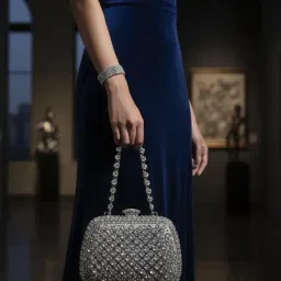 jasuniq Elegant Evening Clutch Purse with Crystal Rhinestone Trim, Silver Chain Strap, Formal Party Handbag image 1