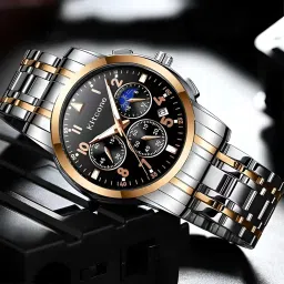 kitcone Multicolour Dial Analogue Men's Wrist Watch with Date Calendar, Metal Case and Strap Chronographs is Decorative Non Functional - NVMJ1 image 1