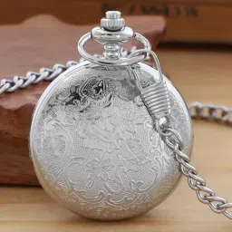 realpoo Gear Hollow Pattern Pocket Watch White Roman Numeral Scale Quartz Pocket Watches for Men with Chain image 3