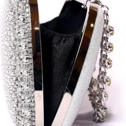 jasuniq Elegant Evening Clutch Purse with Crystal Rhinestone Trim, Silver Chain Strap, Formal Party Handbag image 2