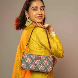 zouk Floral Printed Women's Handcrafted Vegan Leather Dark Blue Casual Mini Shoulder Bag image 1