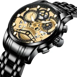 kitcone Multicolour Dial Analogue Men's Wrist Watch with Date Calendar, Metal Case and Strap Chronographs is Decorative Non Functional - NVVJ2 image 3