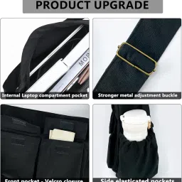 vodiu Canvas Messenger Bag Large Hobo Crossbody Bag with Multiple Pockets For Women And Men Shoulder Tote Bag For School image 1