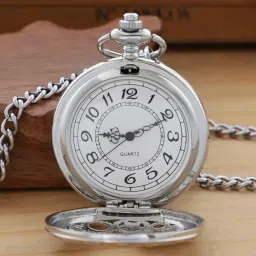 realpoo Gear Hollow Pattern Pocket Watch White Roman Numeral Scale Quartz Pocket Watches for Men with Chain image 2