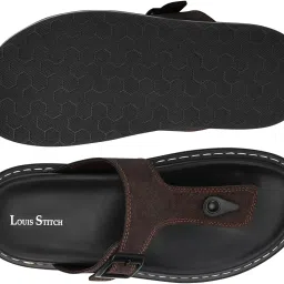 louis stitch Brown Comfortable Men’s Sandals | Lightweight Casual T-Strap Slip-On Sandals| Everyday Wear Sandals with PU Cushion Sole | LSOF-20-BB | UK-7 image 5