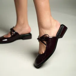 theater Elegant Burgundy Flats for Women – Glossy Finish with Chic Bow Detail | Perfect for Casual & Formal Wear image 1