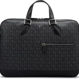 da milano Genuine Leather Laptop Bag for Men & Women | Black Office Briefcase Fits 14" Laptop | Sleek Work Bag with Card Slots, Zip Pockets & Detachable Shoulder Strap image 1