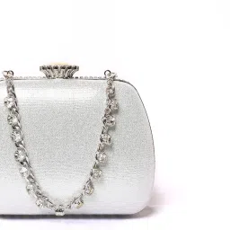 jasuniq Elegant Evening Clutch Purse with Crystal Rhinestone Trim, Silver Chain Strap, Formal Party Handbag image 5