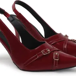 yes miss Women's Slingback Pumps Black Patent Leather Double Strap Heels for Work, Party & Casual Wear image 5