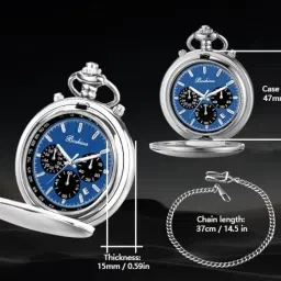 boshiya Multifunctional Stopwatch Calendar Silver Gold Black Pocket Watch with Bracelet image 3