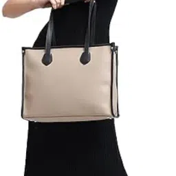 ambika collection Women's Textured Tote Bag (Beige/Black) image 5